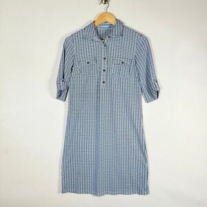 J McLaughlin Womens XS Shirt Dress Navy White Geometric Resort Travel Casual